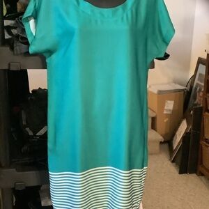 Smart Set Teal Shift Midi Dress with Striped Hem